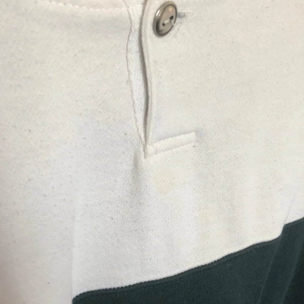 Men's Two-Tone White and Dark Green Sweater Henley